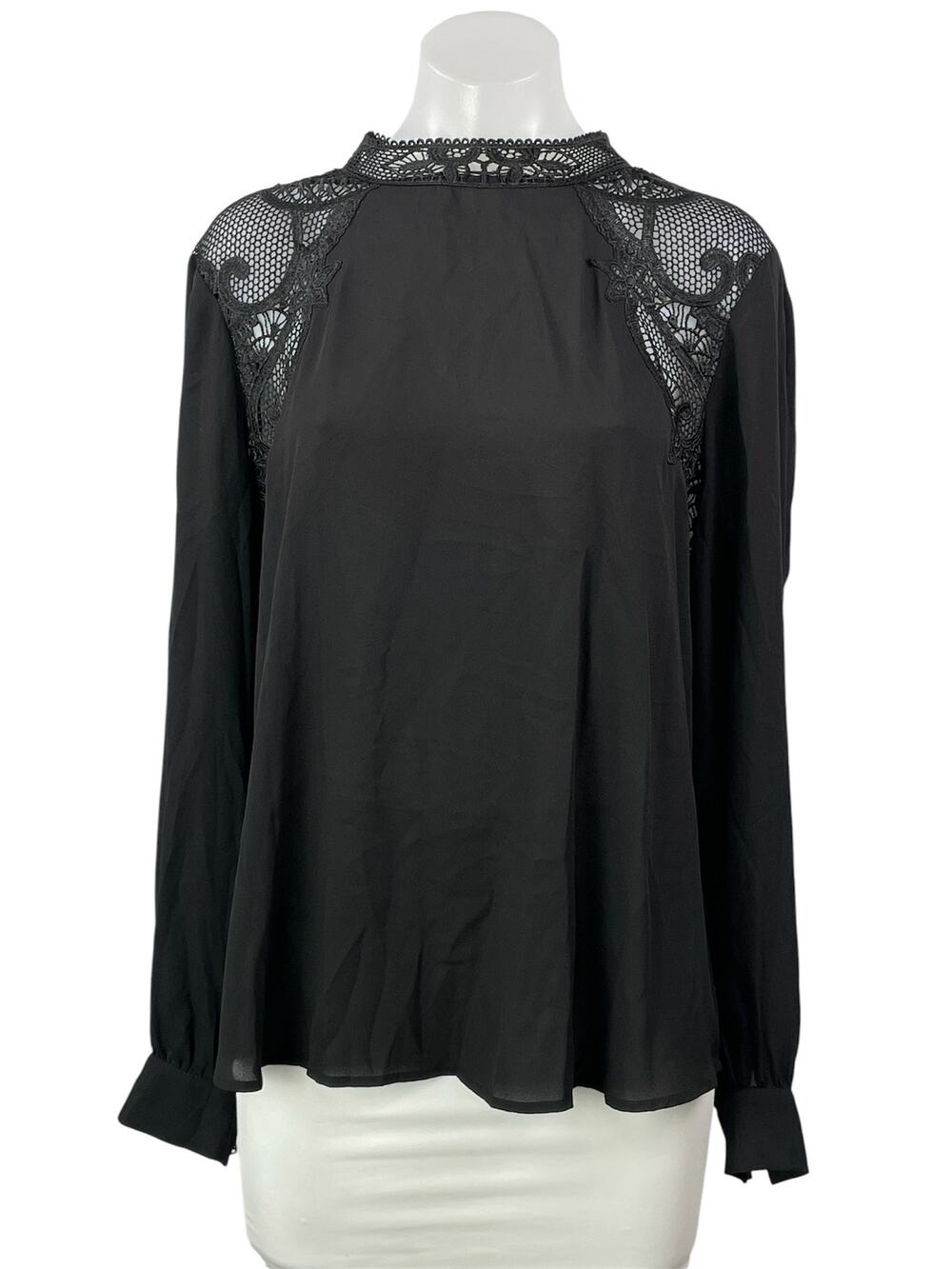 Ivanka Trump Womens Black Lace Embroidered Floral Long Sleeve Blouse Top Size XL